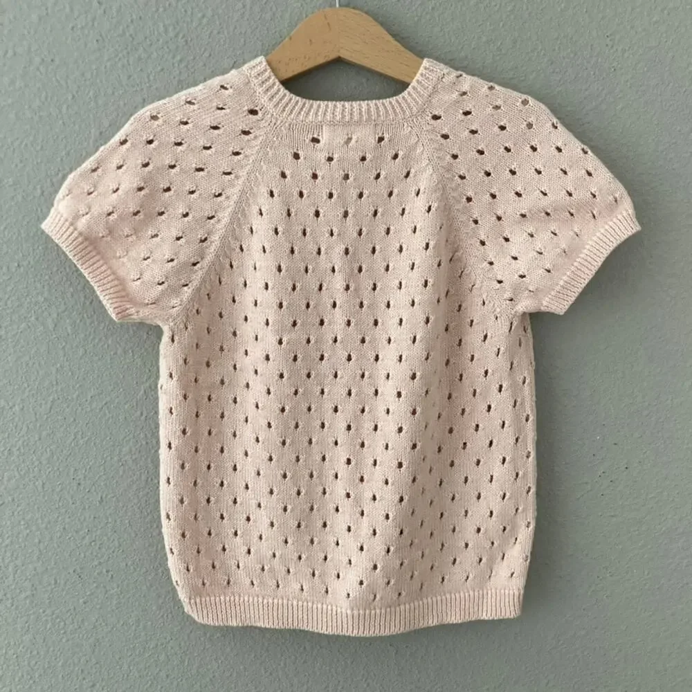 Fin & Vince Pink Open Knit Short Sleeve Cardigan - 4/5